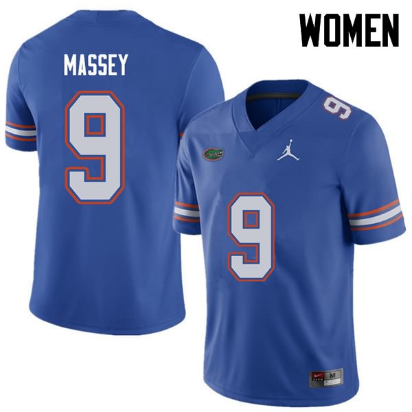 Women's NCAA Florida Gators Dre Massey #9 Stitched Authentic Jordan Brand Royal College Football Jersey YQN5765XS